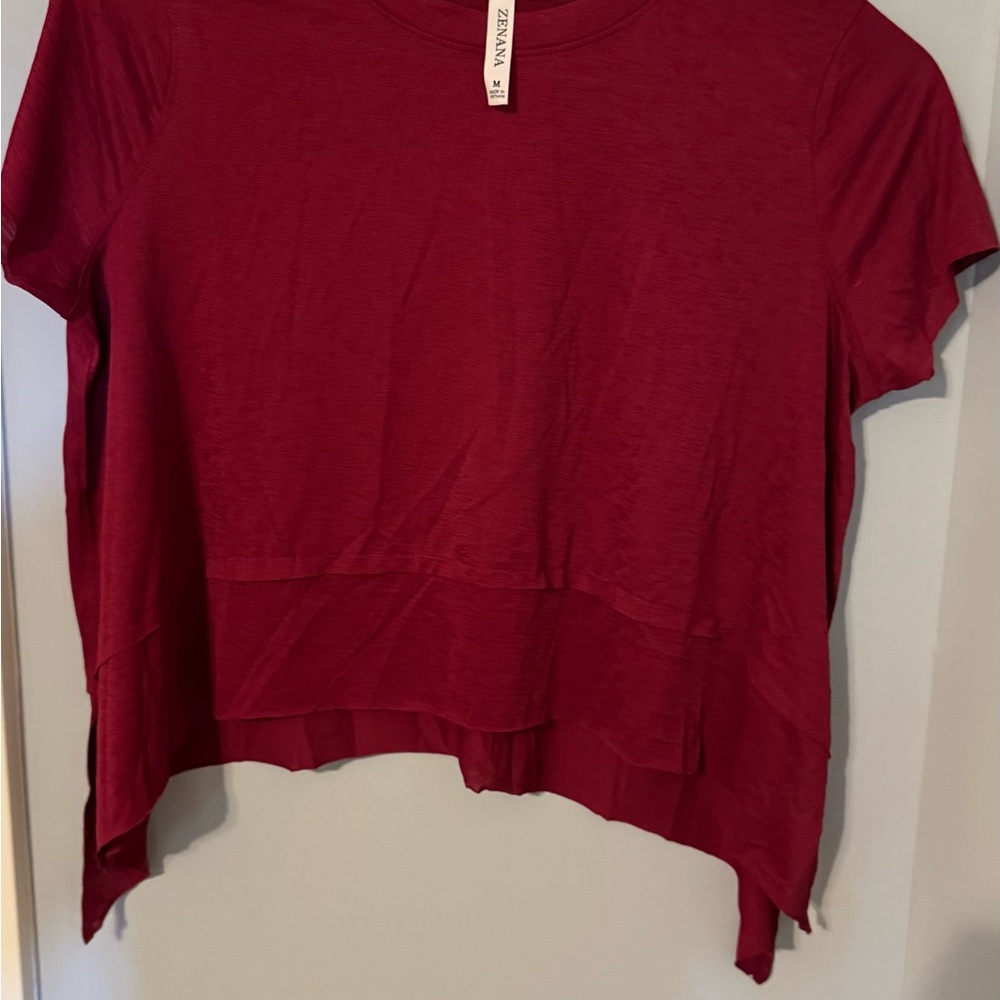 Zenana Outfitters Red Boxy Asymmetrical Crop T-Shirt